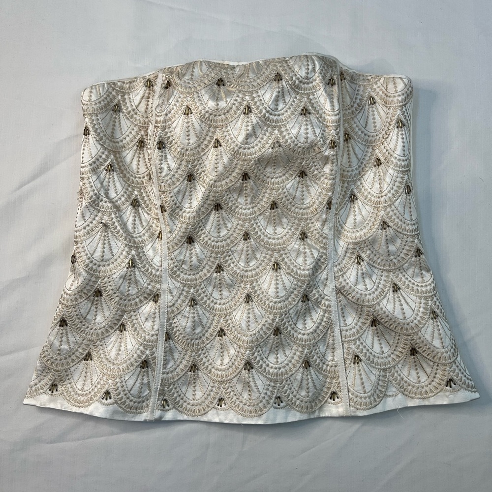 White House Black Market Beaded White Corset Blouse NWT